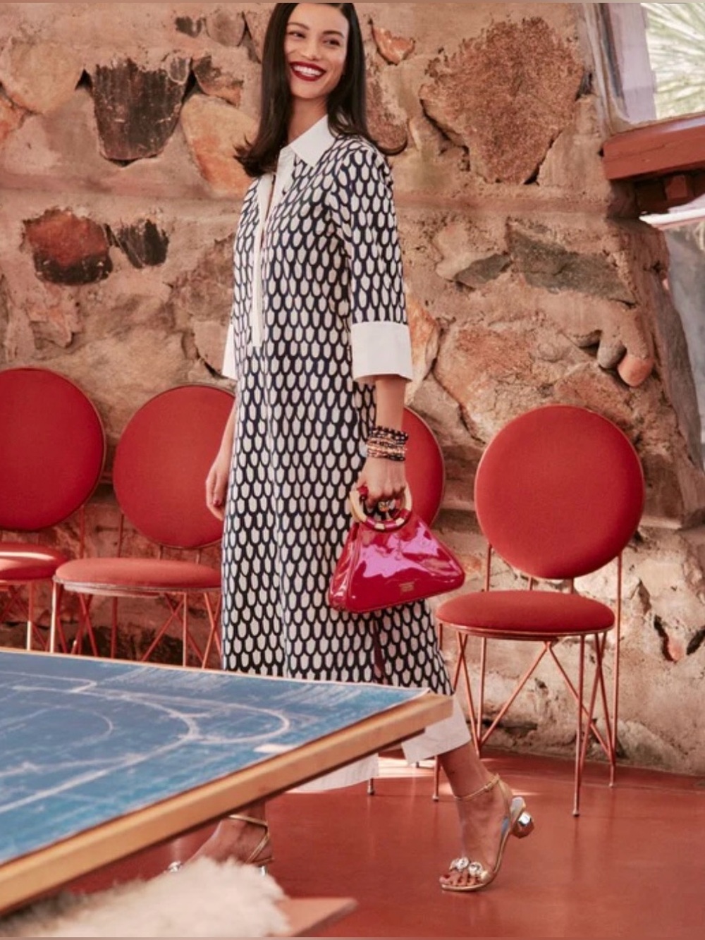 FRANCES VALENTINE
Cotton Poplin Loop Geometric Print
3/4 Sleeve Midi Dress
